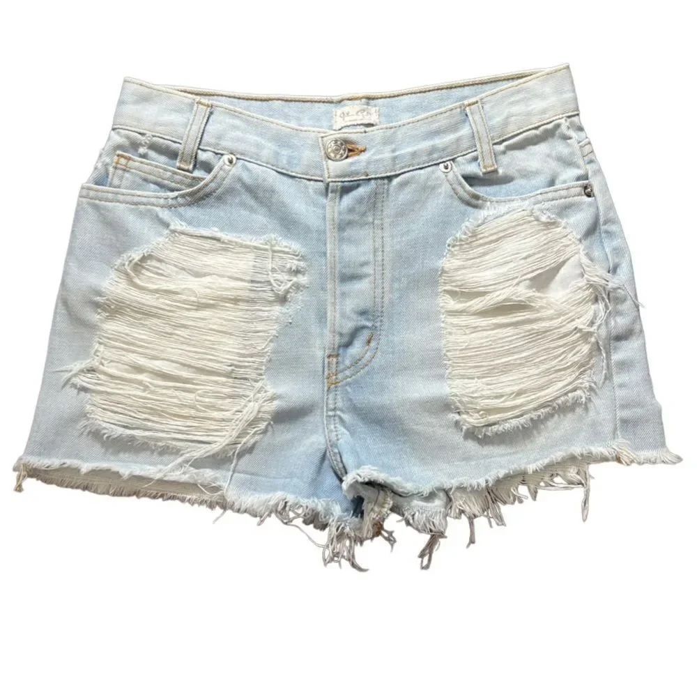 Brandy Melville Jean shorts light denim shredded distressed size 28